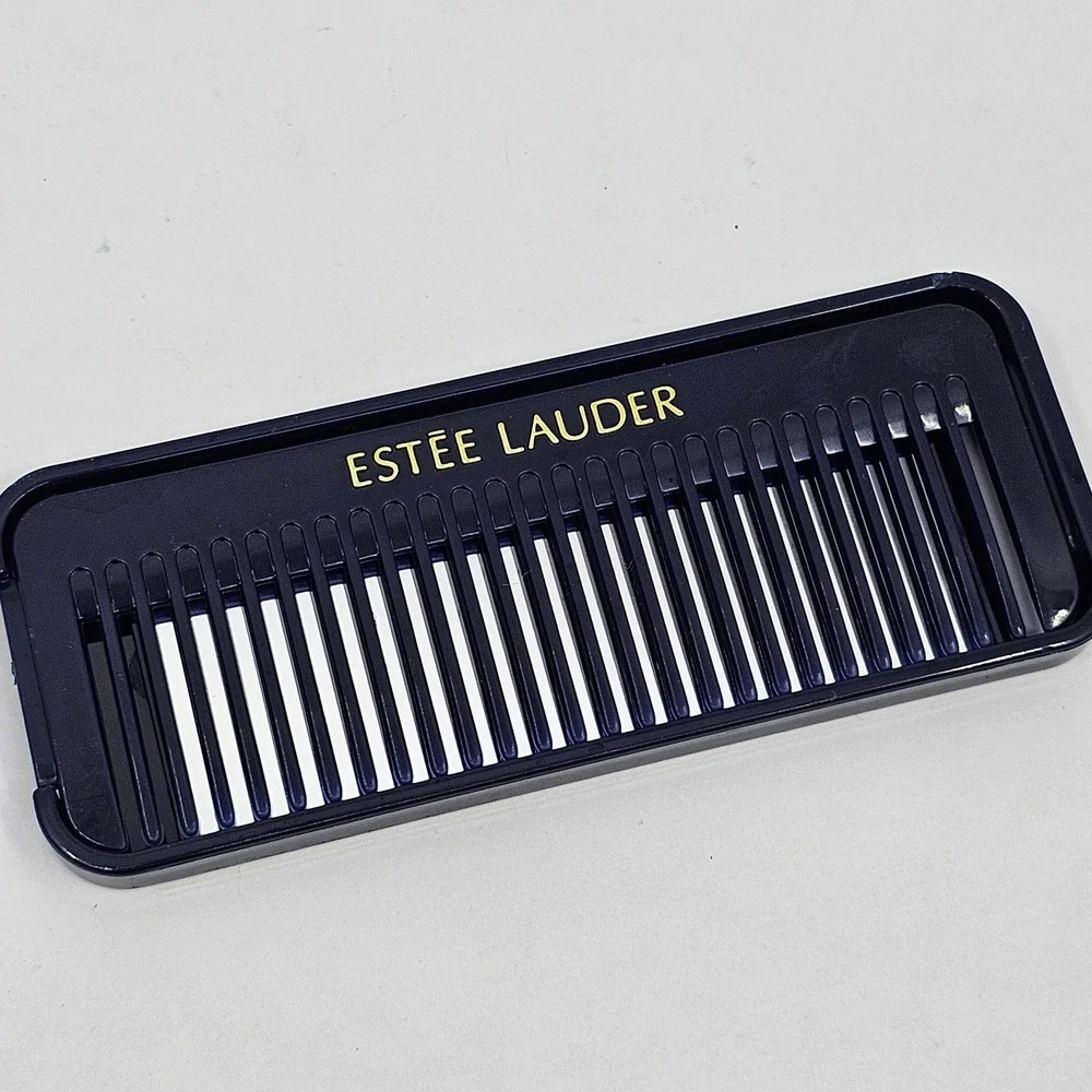 Estee Lauder Travel Hair Comb Navy Blue with Built-in Mirror Gold Logo 5 Inch